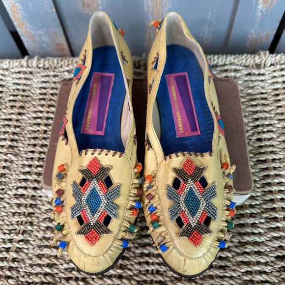 Susan Bennis Warren Edwards Vintage Handmade Leather Beaded Loafers Sz 8 NWOB - Picture 2 of 16